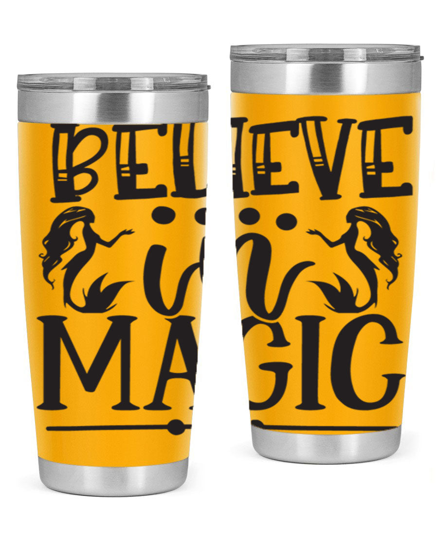 Believe in Magic 65# Mermaid Tumbler, a stylish 20oz double wall vacuum stainless steel tumbler with a vibrant mermaid design.