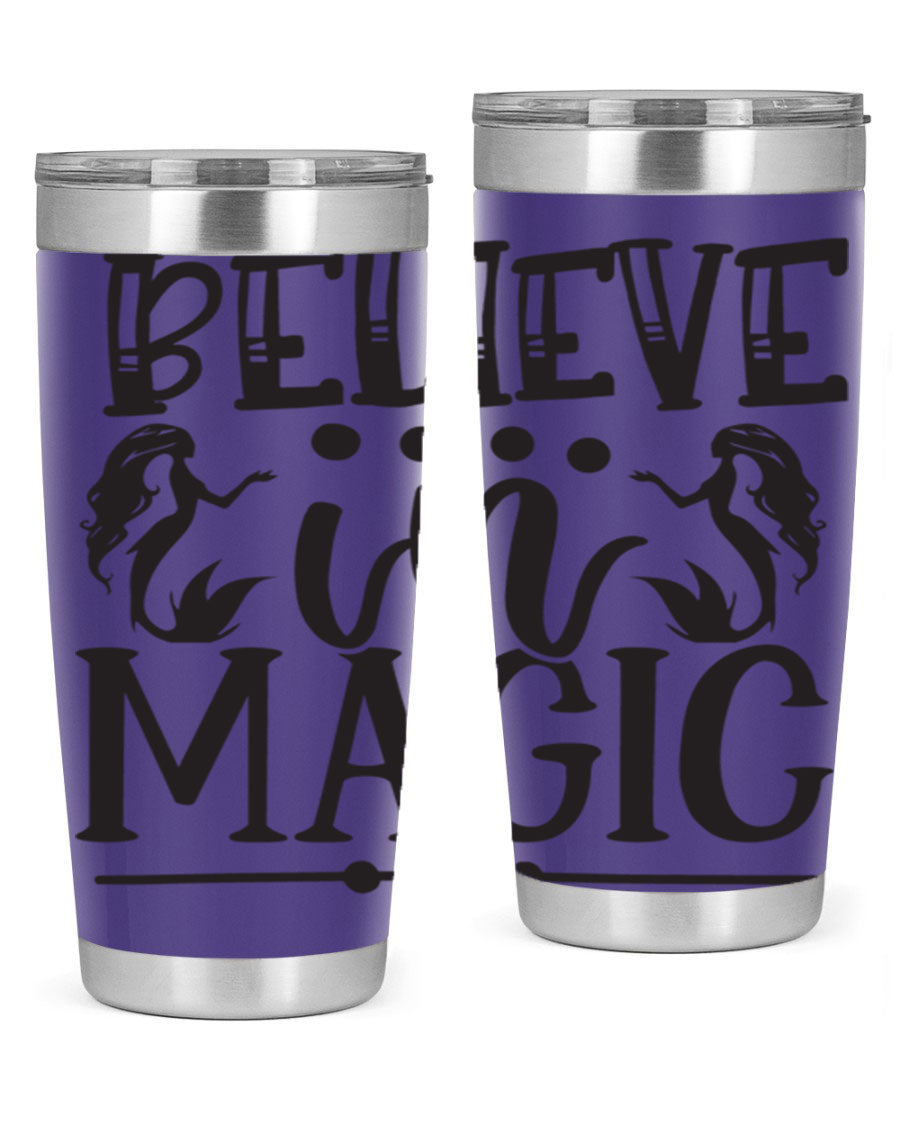 Believe in Magic 65# Mermaid Tumbler, a stylish 20oz double wall vacuum stainless steel tumbler with a vibrant mermaid design.