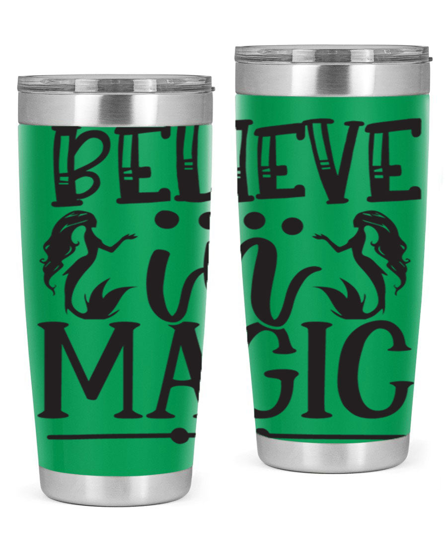 Believe in Magic 65# Mermaid Tumbler, a stylish 20oz double wall vacuum stainless steel tumbler with a vibrant mermaid design.