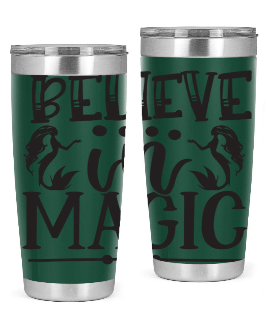 Believe in Magic 65# Mermaid Tumbler, a stylish 20oz double wall vacuum stainless steel tumbler with a vibrant mermaid design.