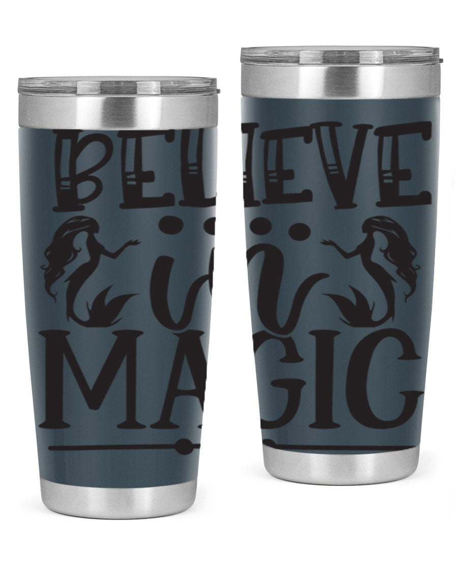 Believe in Magic 65# Mermaid Tumbler, a stylish 20oz double wall vacuum stainless steel tumbler with a vibrant mermaid design.