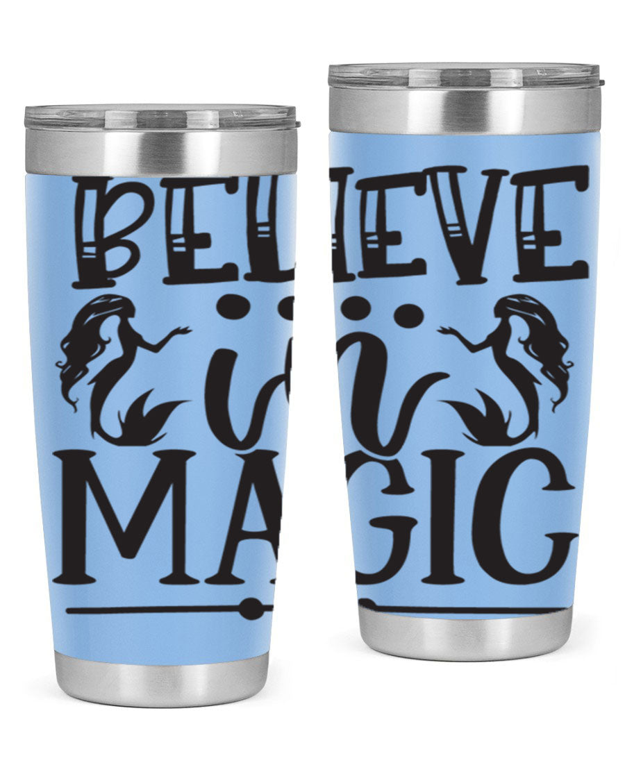 Believe in Magic 65# Mermaid Tumbler, a stylish 20oz double wall vacuum stainless steel tumbler with a vibrant mermaid design.