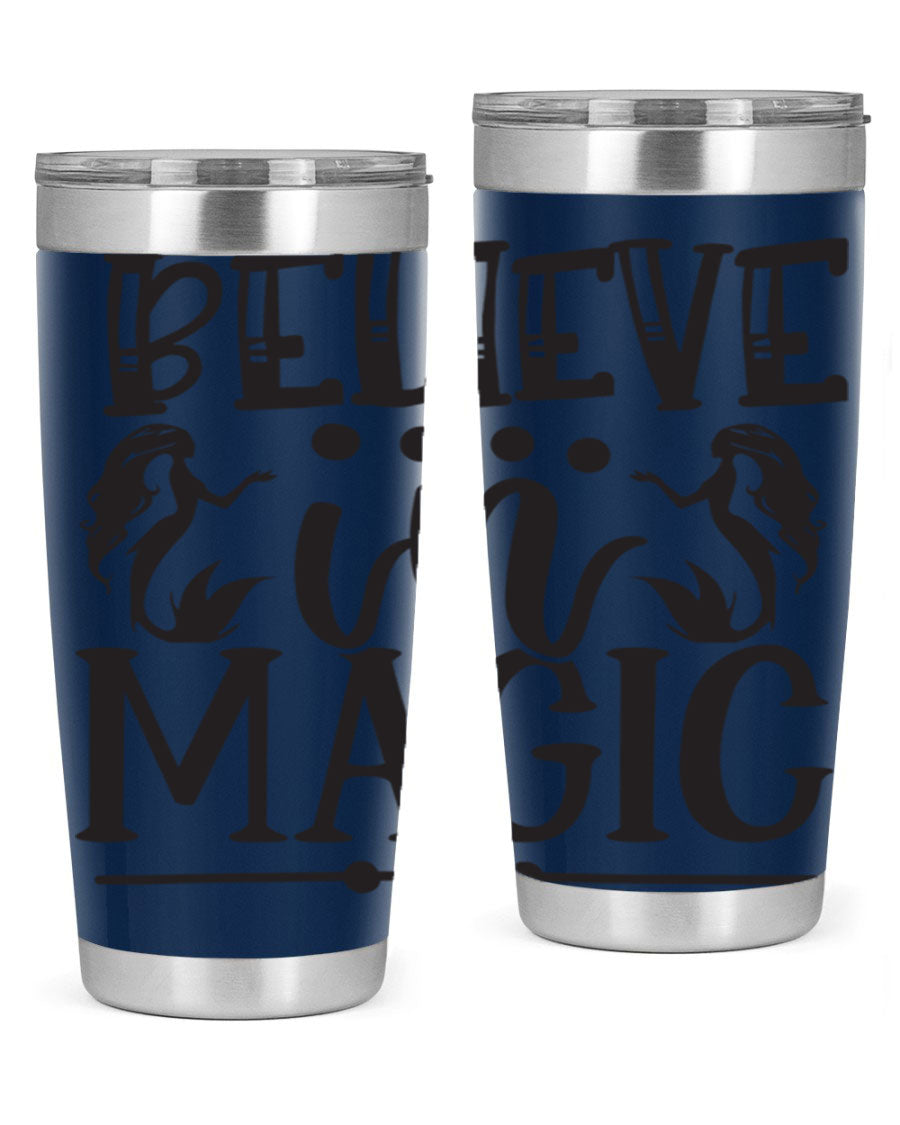 Believe in Magic 65# Mermaid Tumbler, a stylish 20oz double wall vacuum stainless steel tumbler with a vibrant mermaid design.