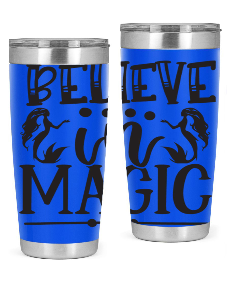 Believe in Magic 65# Mermaid Tumbler, a stylish 20oz double wall vacuum stainless steel tumbler with a vibrant mermaid design.