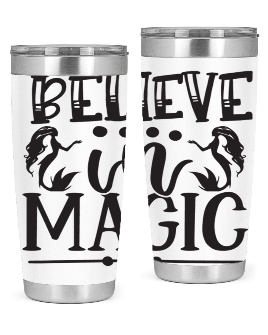 Believe in Magic 65# Mermaid Tumbler, a stylish 20oz double wall vacuum stainless steel tumbler with a vibrant mermaid design.
