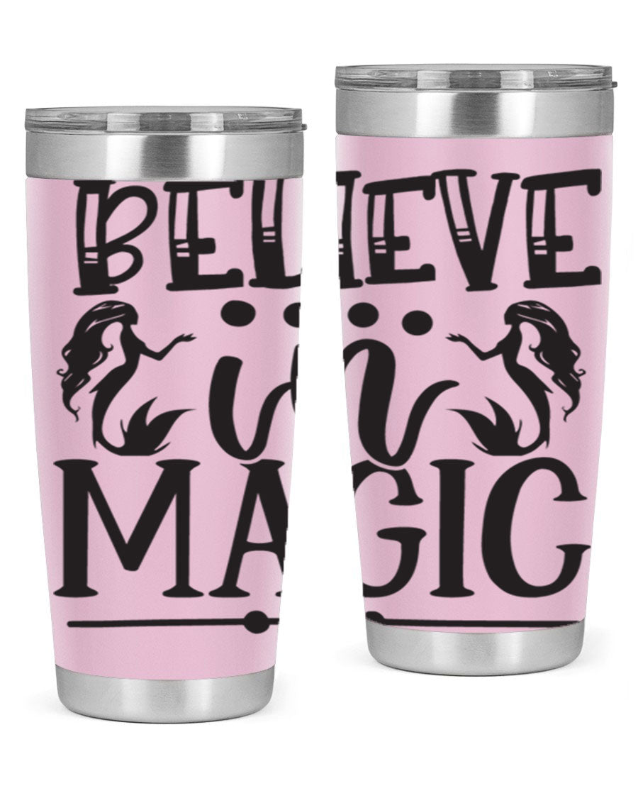 Believe in Magic 65# Mermaid Tumbler, a stylish 20oz double wall vacuum stainless steel tumbler with a vibrant mermaid design.