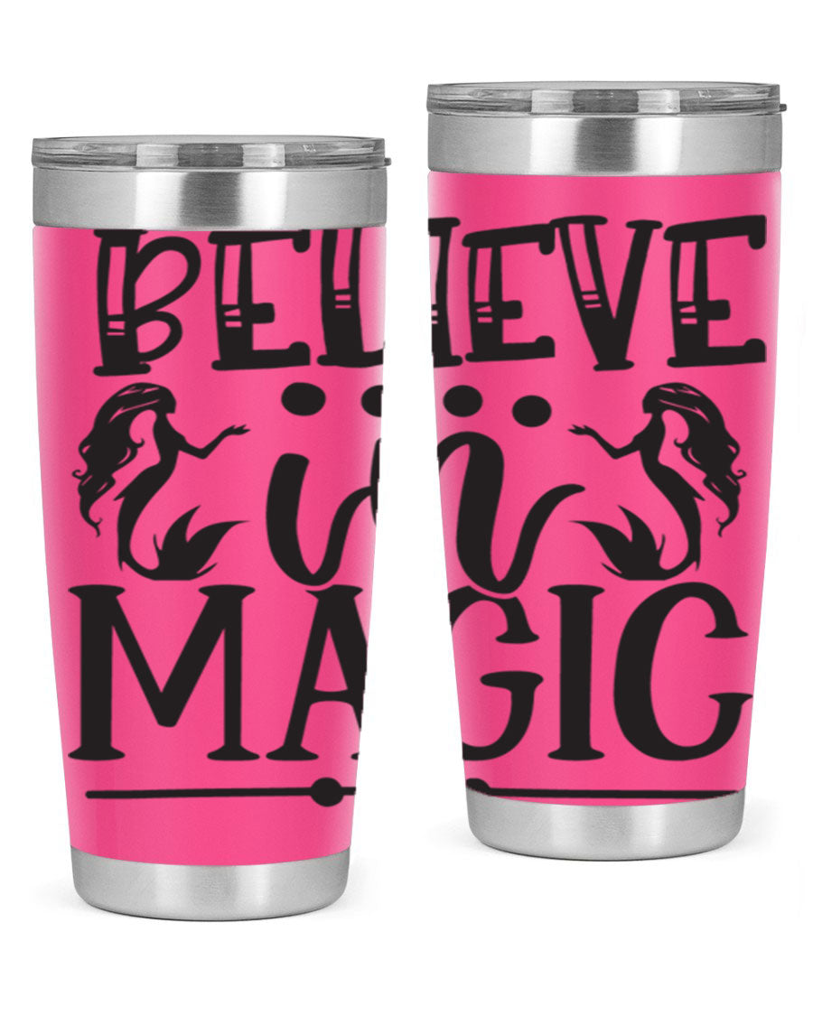 Believe in Magic 65# Mermaid Tumbler, a stylish 20oz double wall vacuum stainless steel tumbler with a vibrant mermaid design.