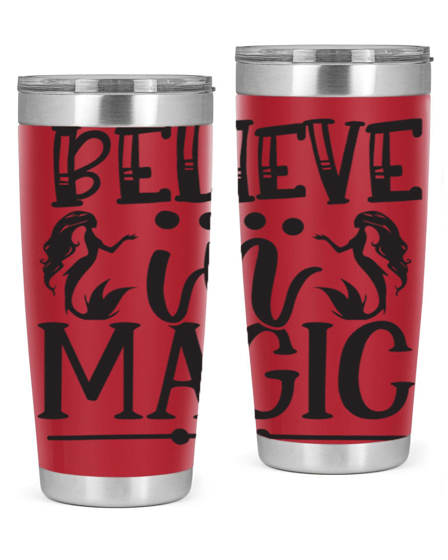 Believe in Magic 65# Mermaid Tumbler, a stylish 20oz double wall vacuum stainless steel tumbler with a vibrant mermaid design.