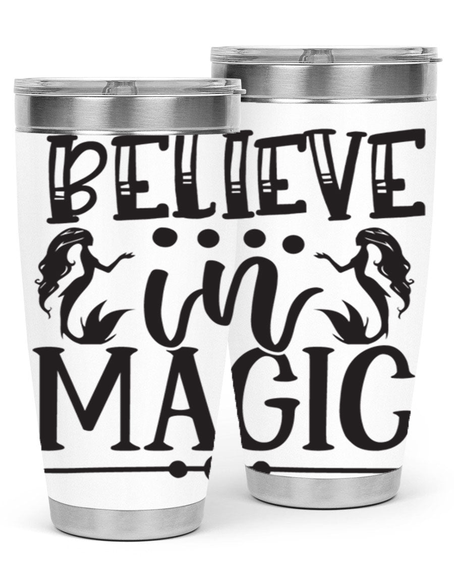 Believe in Magic 65# Mermaid Tumbler, a stylish 20oz double wall vacuum stainless steel tumbler with a vibrant mermaid design.