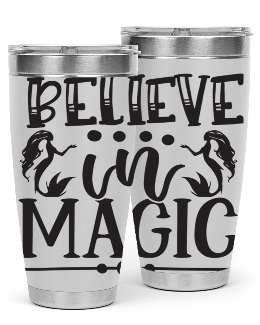 Believe in Magic 65# Mermaid Tumbler, a stylish 20oz double wall vacuum stainless steel tumbler with a vibrant mermaid design.