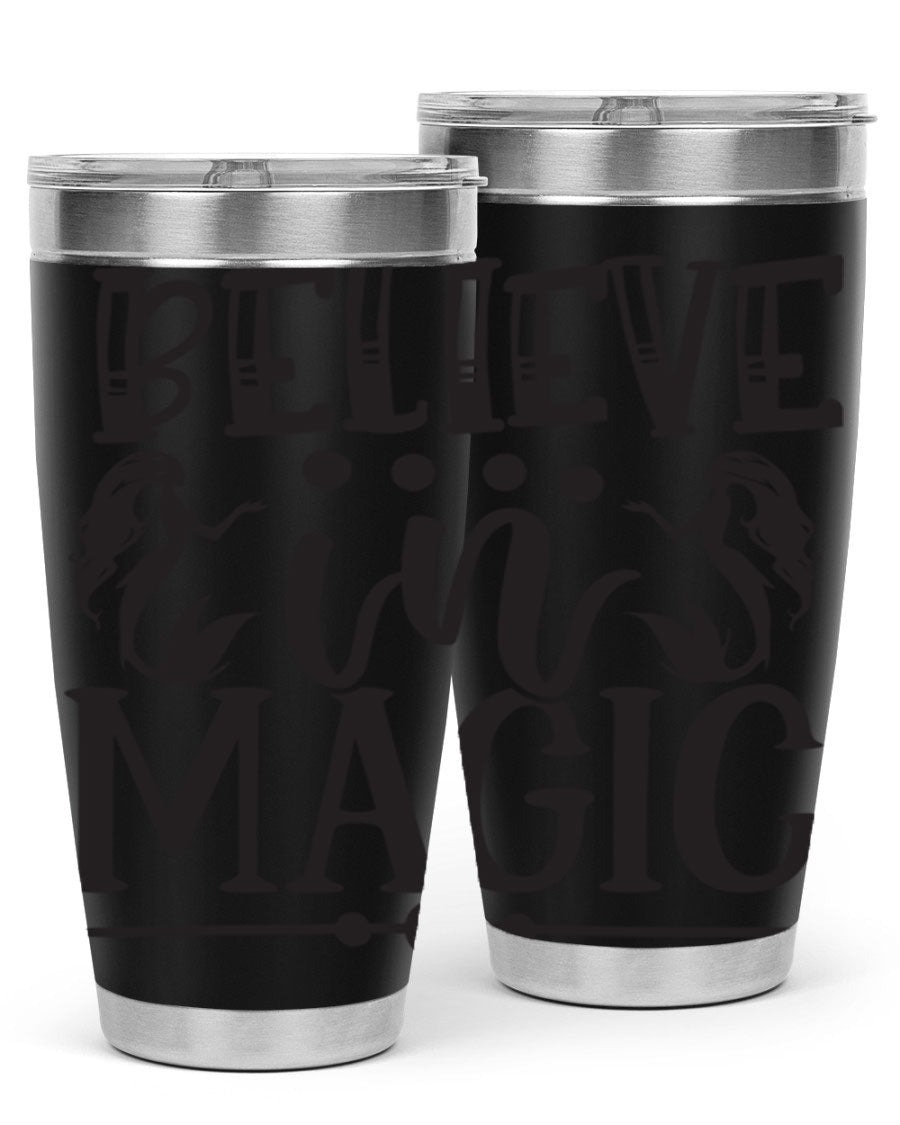 Believe in Magic 65# Mermaid Tumbler, a stylish 20oz double wall vacuum stainless steel tumbler with a vibrant mermaid design.