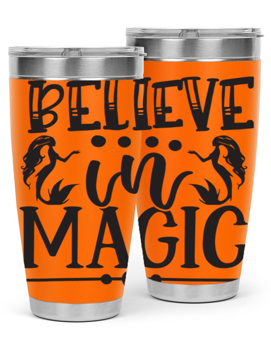 Believe in Magic 65# Mermaid Tumbler, a stylish 20oz double wall vacuum stainless steel tumbler with a vibrant mermaid design.