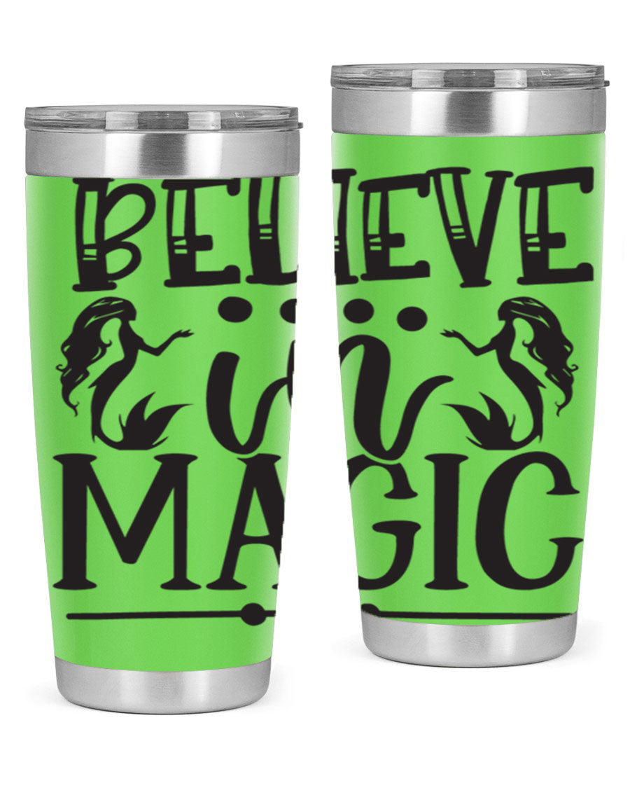 Believe in Magic 65# Mermaid Tumbler, a stylish 20oz double wall vacuum stainless steel tumbler with a vibrant mermaid design.