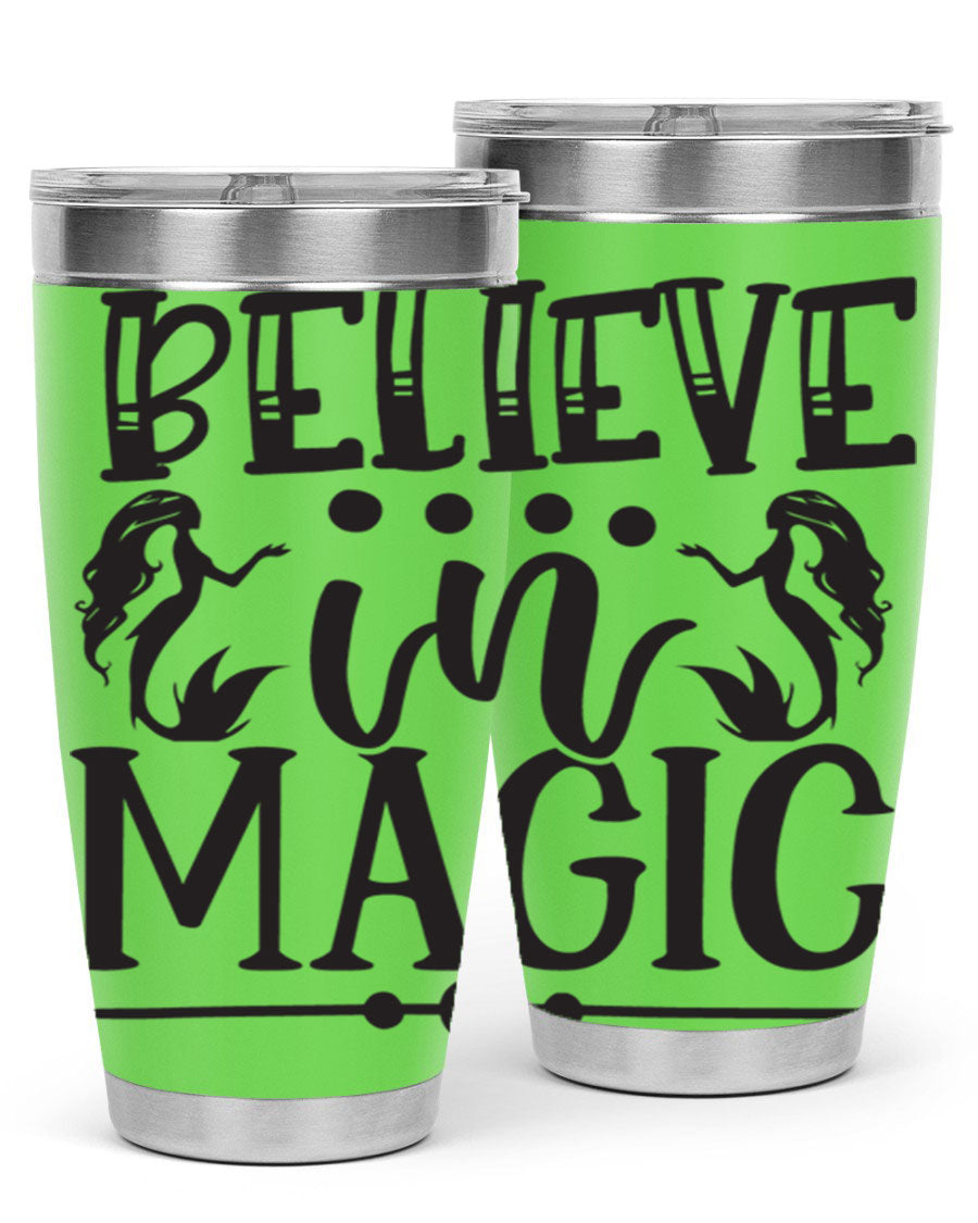 Believe in Magic 65# Mermaid Tumbler, a stylish 20oz double wall vacuum stainless steel tumbler with a vibrant mermaid design.