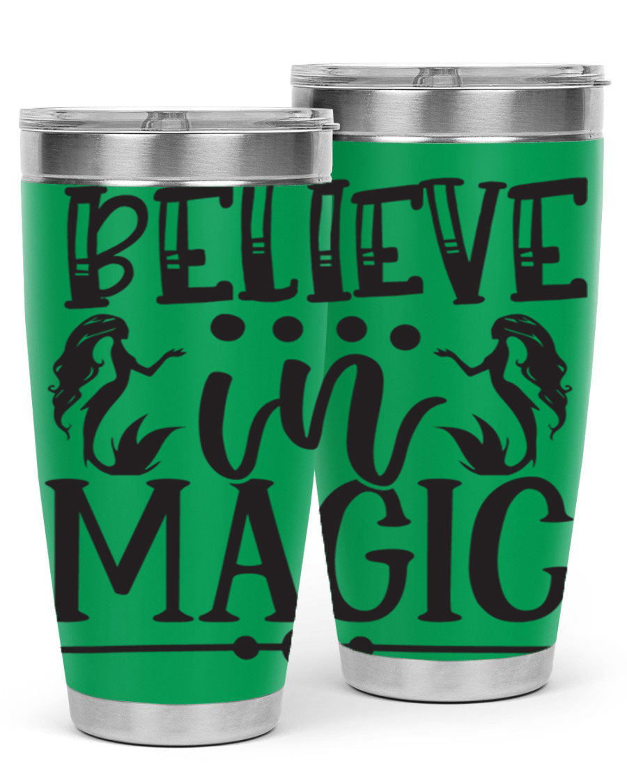 Believe in Magic 65# Mermaid Tumbler, a stylish 20oz double wall vacuum stainless steel tumbler with a vibrant mermaid design.