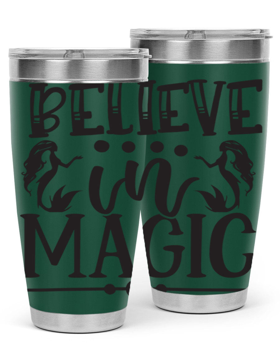 Believe in Magic 65# Mermaid Tumbler, a stylish 20oz double wall vacuum stainless steel tumbler with a vibrant mermaid design.