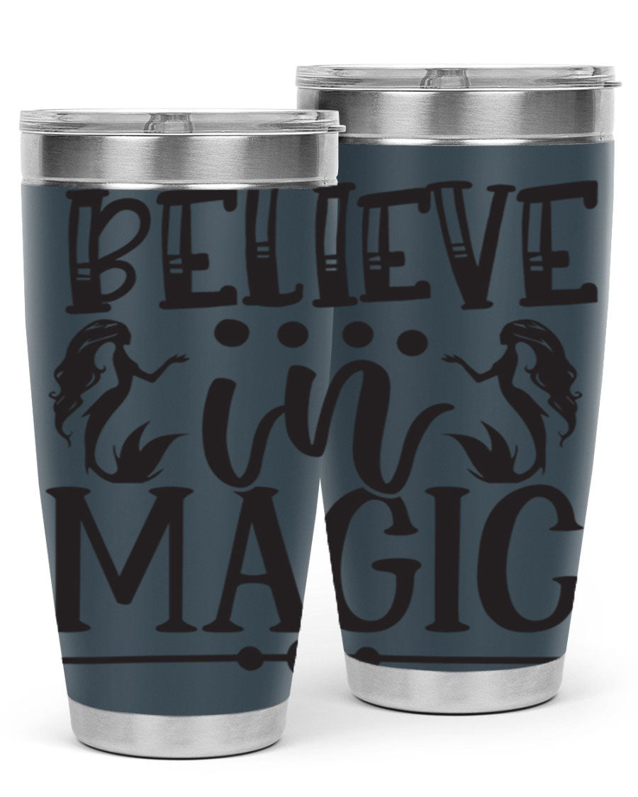 Believe in Magic 65# Mermaid Tumbler, a stylish 20oz double wall vacuum stainless steel tumbler with a vibrant mermaid design.
