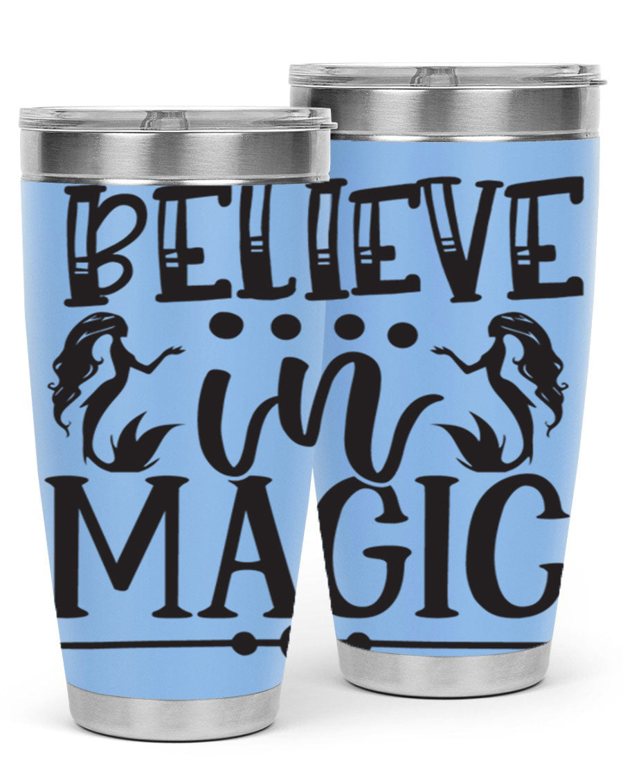 Believe in Magic 65# Mermaid Tumbler, a stylish 20oz double wall vacuum stainless steel tumbler with a vibrant mermaid design.