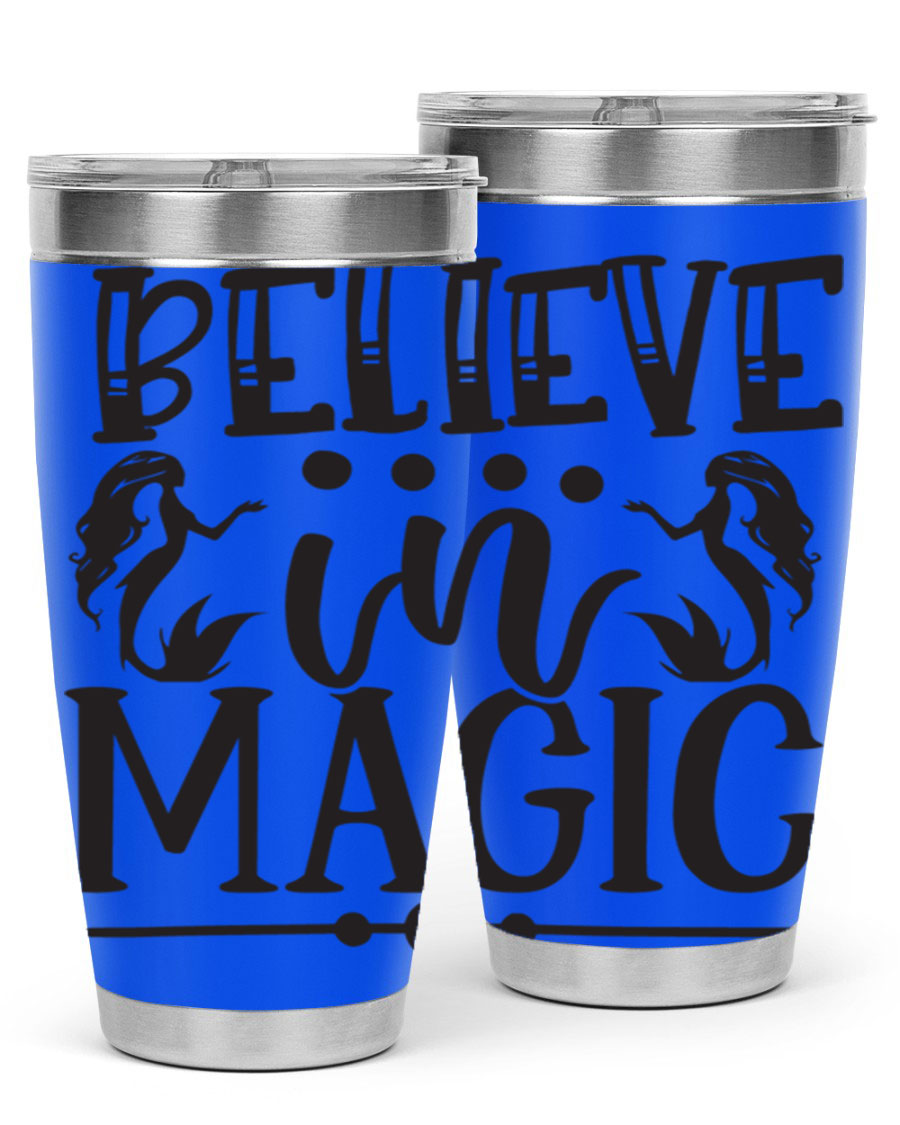 Believe in Magic 65# Mermaid Tumbler, a stylish 20oz double wall vacuum stainless steel tumbler with a vibrant mermaid design.