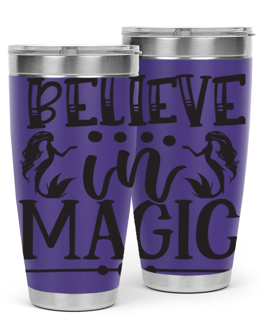 Believe in Magic 65# Mermaid Tumbler, a stylish 20oz double wall vacuum stainless steel tumbler with a vibrant mermaid design.