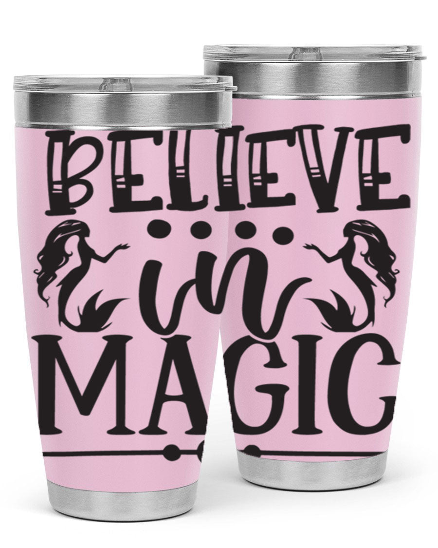 Believe in Magic 65# Mermaid Tumbler, a stylish 20oz double wall vacuum stainless steel tumbler with a vibrant mermaid design.