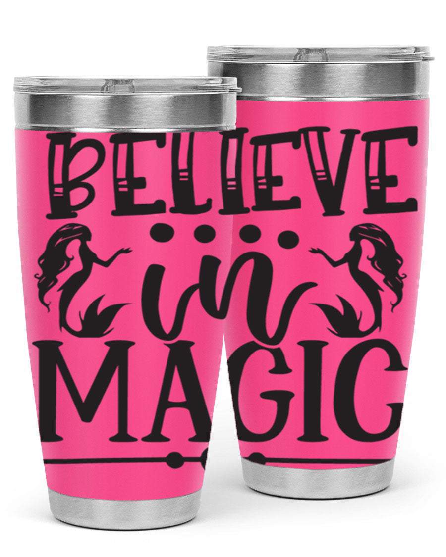 Believe in Magic 65# Mermaid Tumbler, a stylish 20oz double wall vacuum stainless steel tumbler with a vibrant mermaid design.
