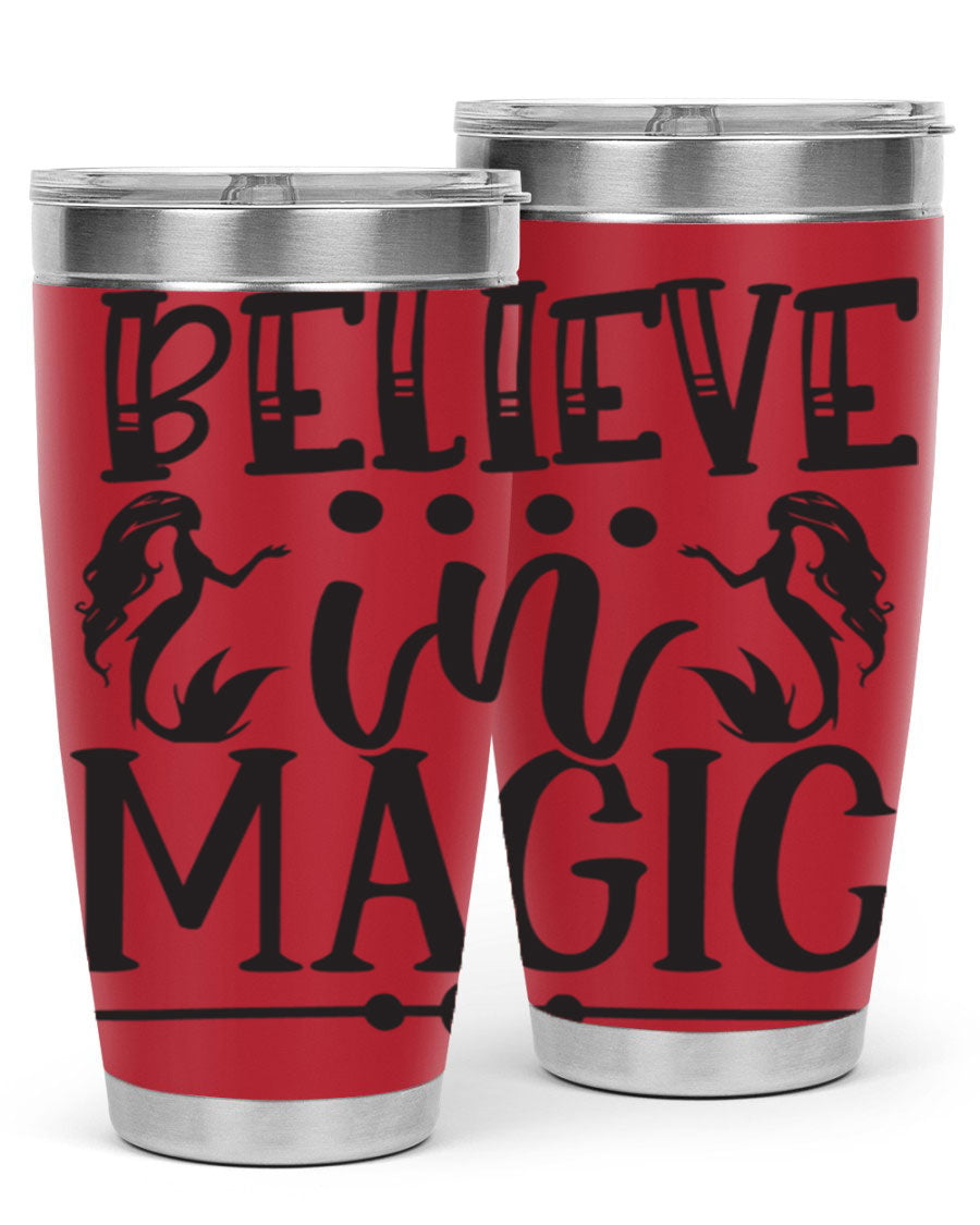 Believe in Magic 65# Mermaid Tumbler, a stylish 20oz double wall vacuum stainless steel tumbler with a vibrant mermaid design.