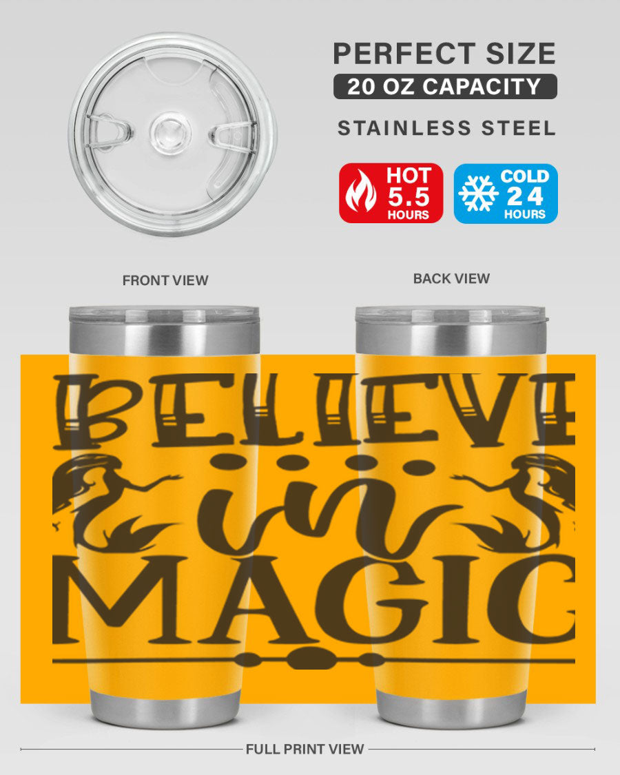 Believe in Magic 65# Mermaid Tumbler, a stylish 20oz double wall vacuum stainless steel tumbler with a vibrant mermaid design.