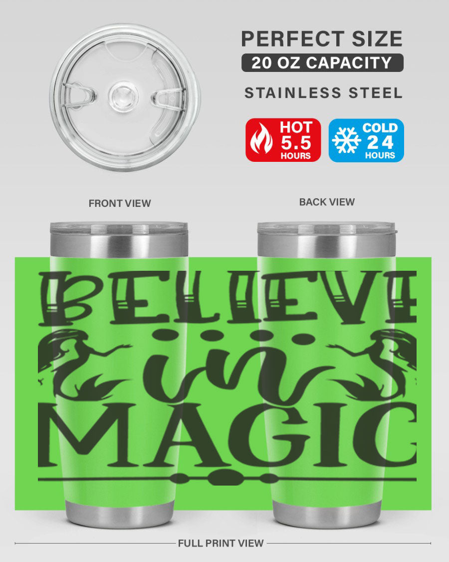 Believe in Magic 65# Mermaid Tumbler, a stylish 20oz double wall vacuum stainless steel tumbler with a vibrant mermaid design.