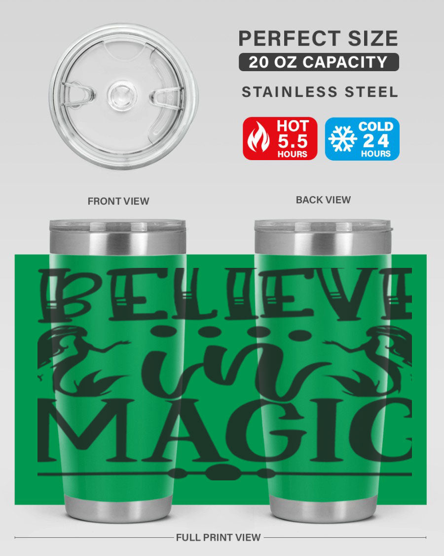 Believe in Magic 65# Mermaid Tumbler, a stylish 20oz double wall vacuum stainless steel tumbler with a vibrant mermaid design.