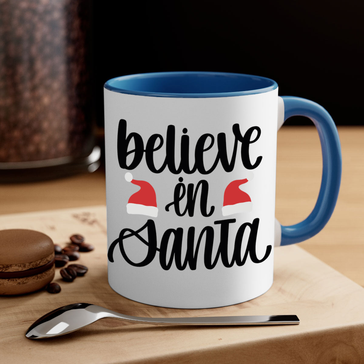 Believe in Santa 207# Christmas Mug with a glossy finish, featuring a colored handle and interior, available in multiple colors.
