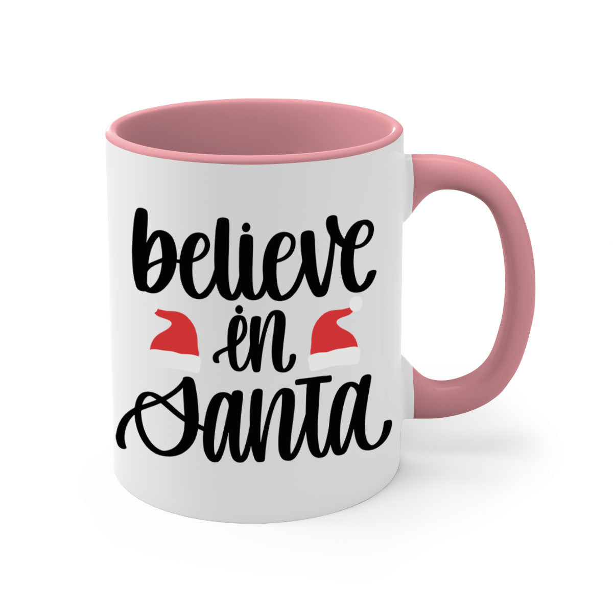 Believe in Santa 207# Christmas Mug with a glossy finish, featuring a colored handle and interior, available in multiple colors.