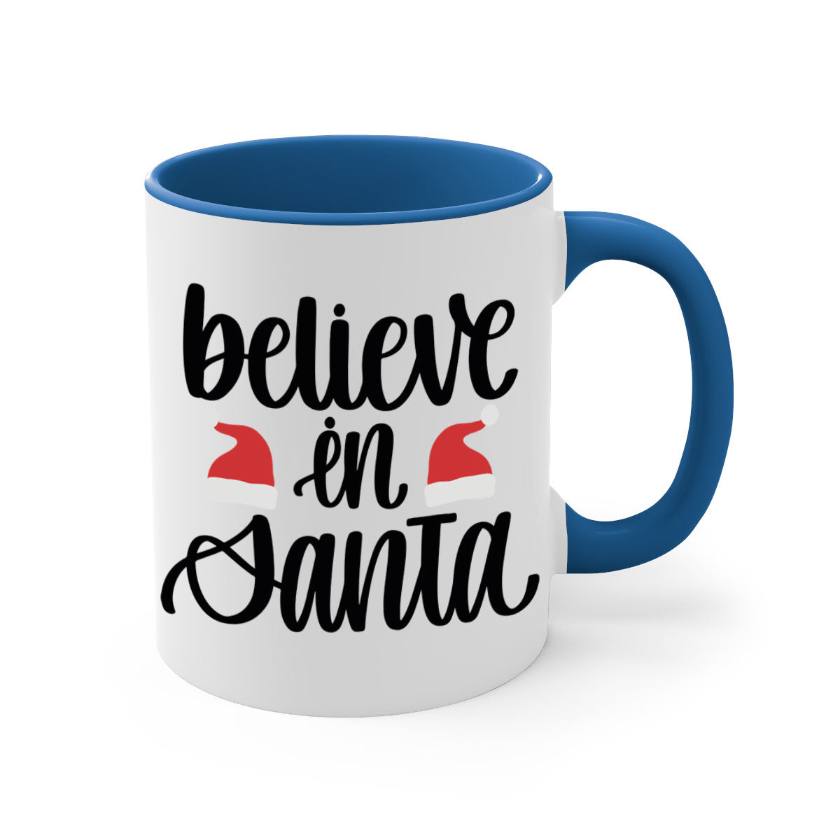 Believe in Santa 207# Christmas Mug with a glossy finish, featuring a colored handle and interior, available in multiple colors.