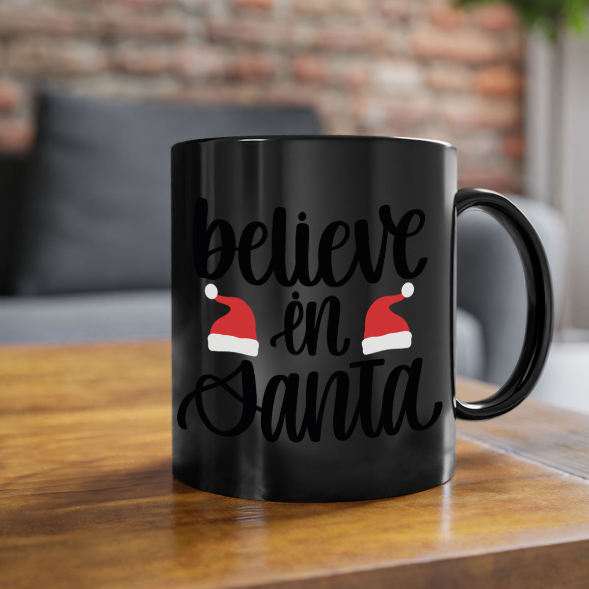 Believe in Santa 207# Christmas Mug with a glossy finish, featuring a colored handle and interior, available in multiple colors.