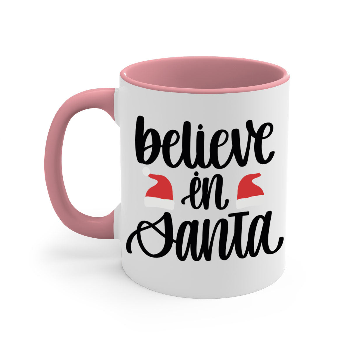 Believe in Santa 207# Christmas Mug with a glossy finish, featuring a colored handle and interior, available in multiple colors.