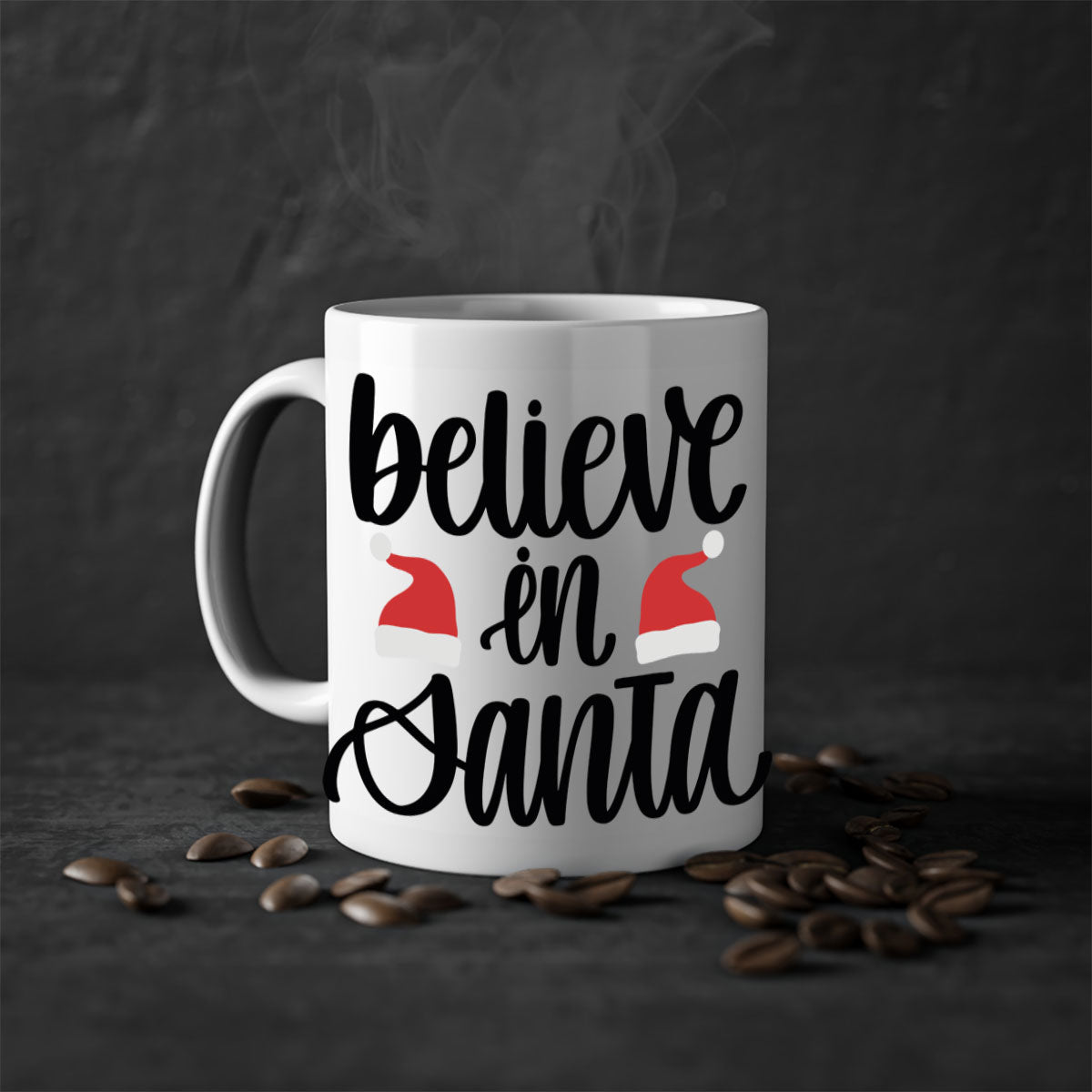 Believe in Santa 207# Christmas Mug with a glossy finish, featuring a colored handle and interior, available in multiple colors.