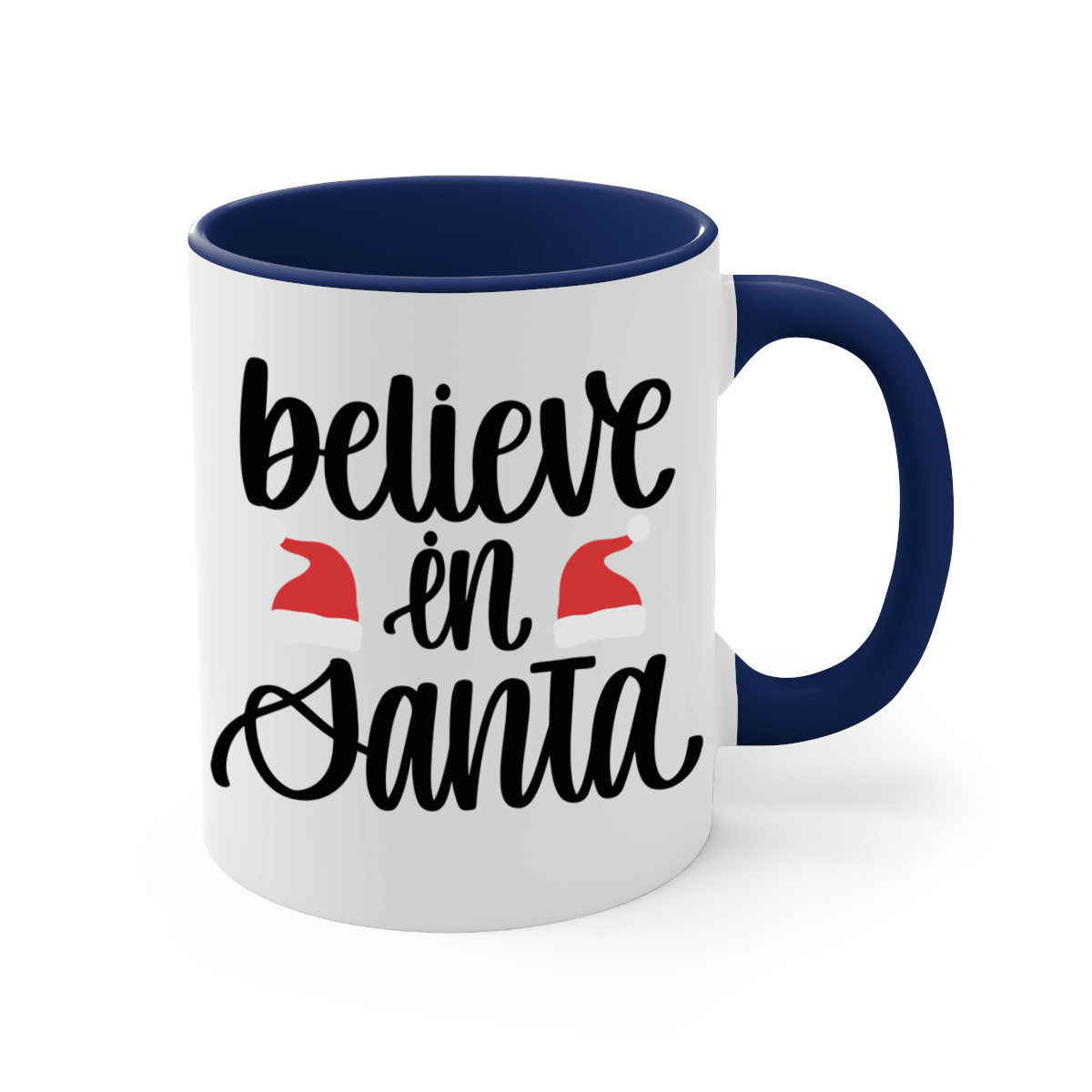 Believe in Santa 207# Christmas Mug with a glossy finish, featuring a colored handle and interior, available in multiple colors.