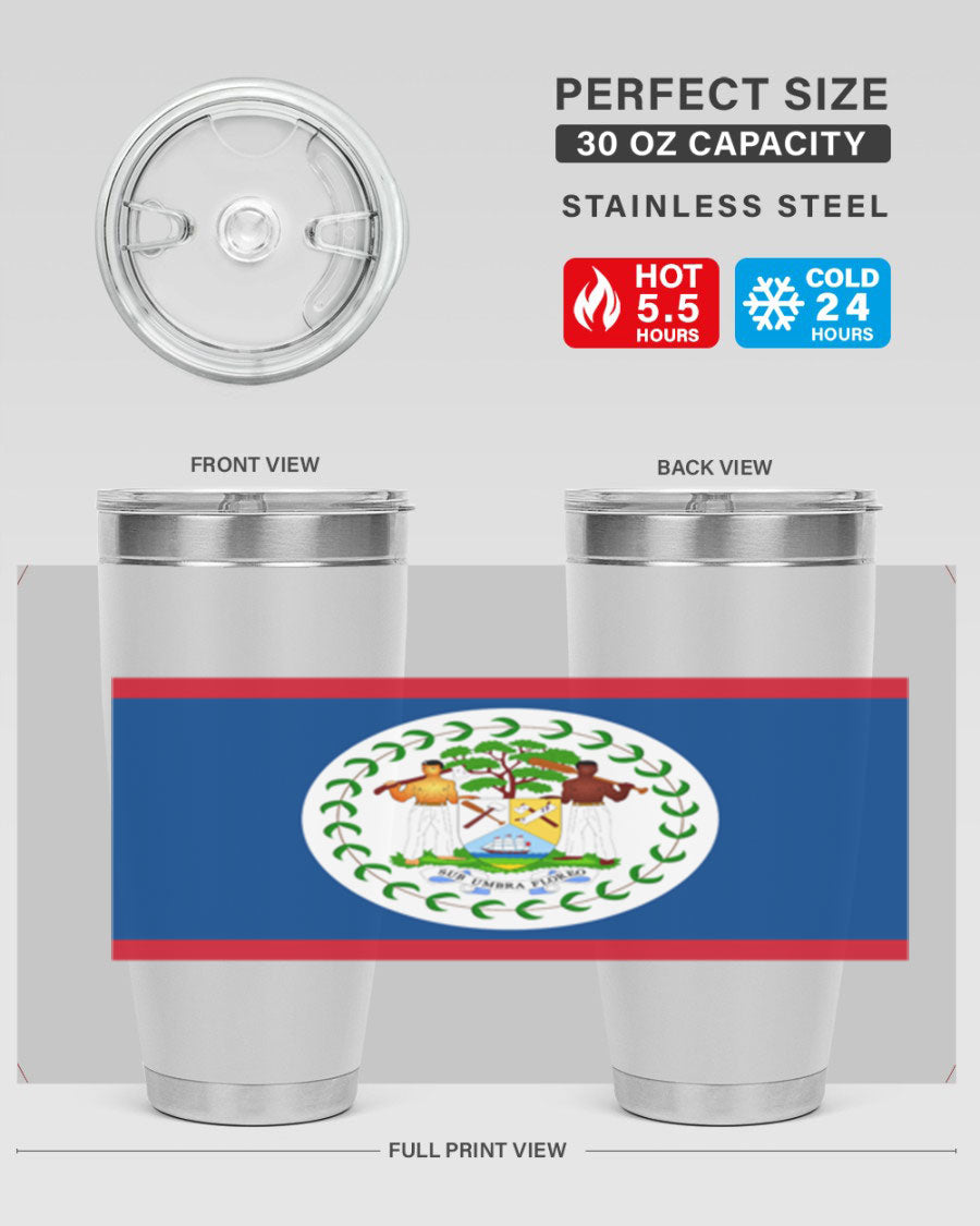 Belize 180# Tumbler showcasing vibrant design and stainless steel construction, perfect for hot and cold beverages.