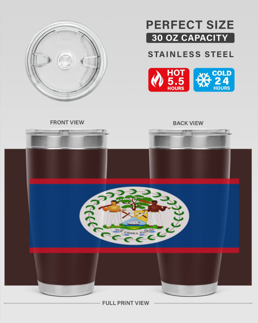 Belize 180# Tumbler showcasing vibrant design and stainless steel construction, perfect for hot and cold beverages.