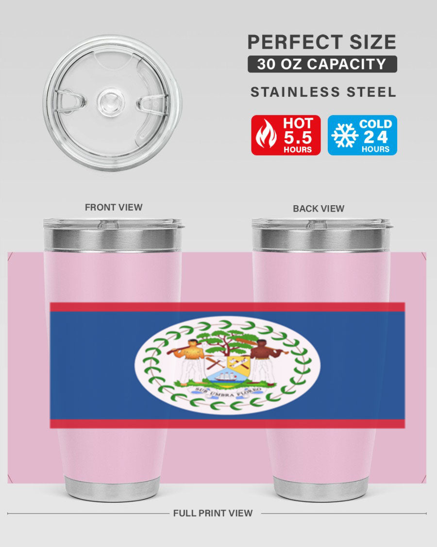 Belize 180# Tumbler showcasing vibrant design and stainless steel construction, perfect for hot and cold beverages.