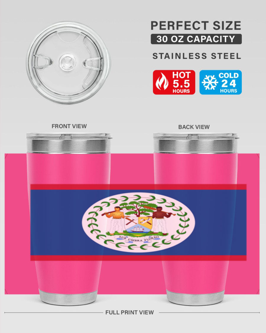 Belize 180# Tumbler showcasing vibrant design and stainless steel construction, perfect for hot and cold beverages.