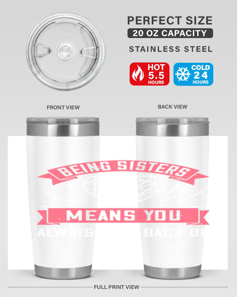 Beng Sisters 34# Tumbler, a stylish 20oz double wall vacuum stainless steel tumbler with a drink-thru lid, perfect for hot and cold beverages.