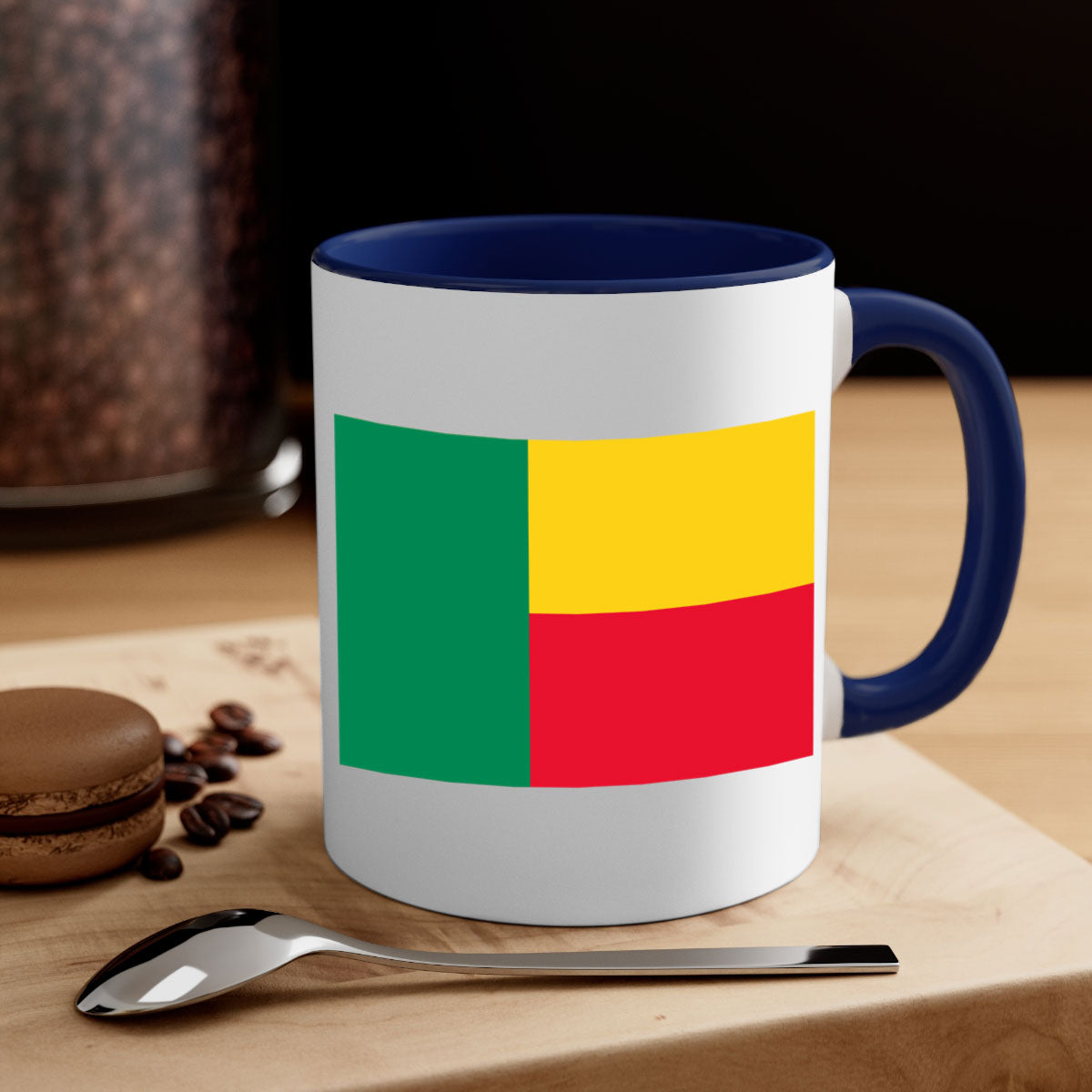 Benin 179# Mug featuring a glossy finish, colored handle, and interior, available in multiple colors and sizes.