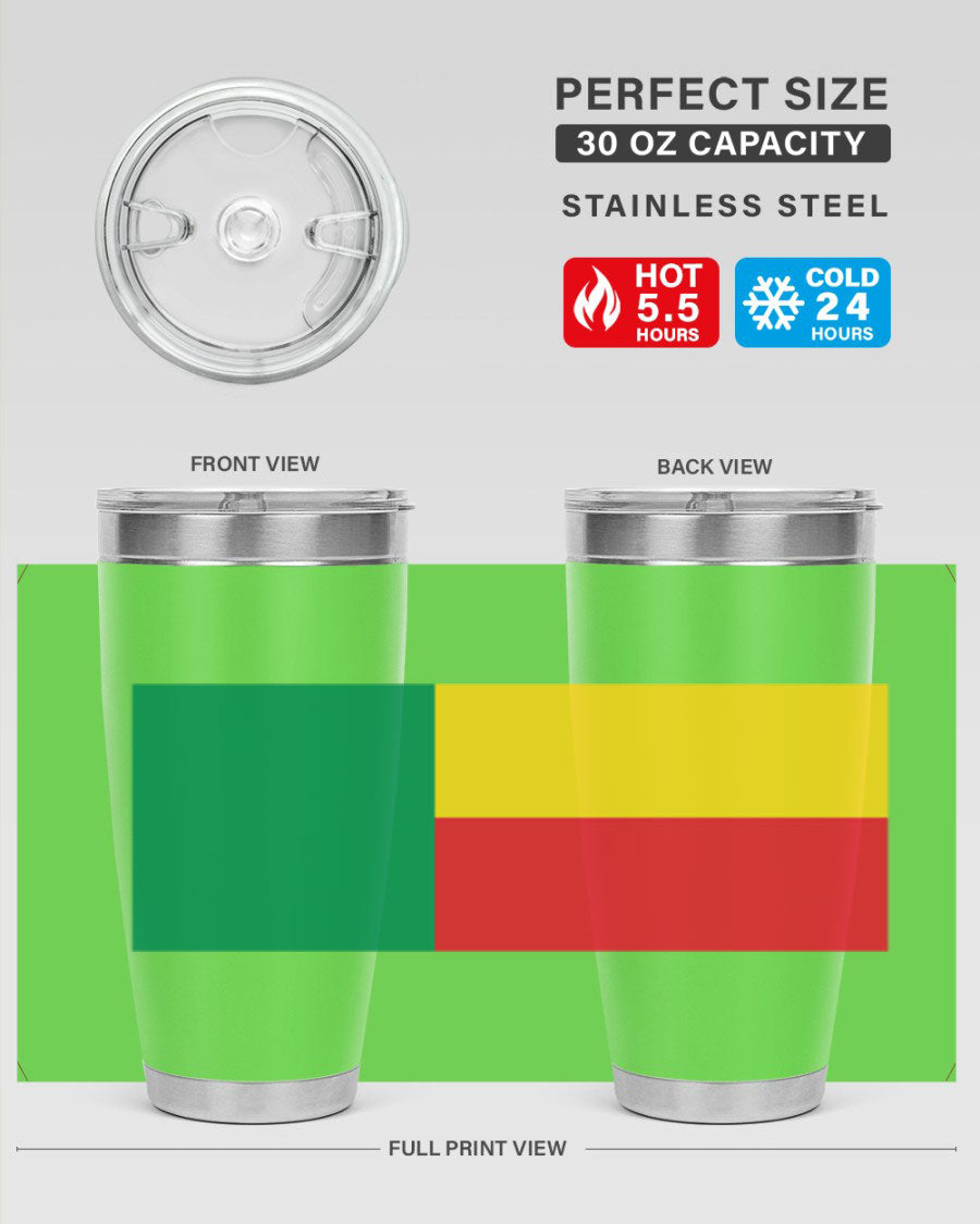 Benin 179# Tumbler in 20oz and 30oz sizes, showcasing double wall vacuum stainless steel design with vibrant printed graphics.