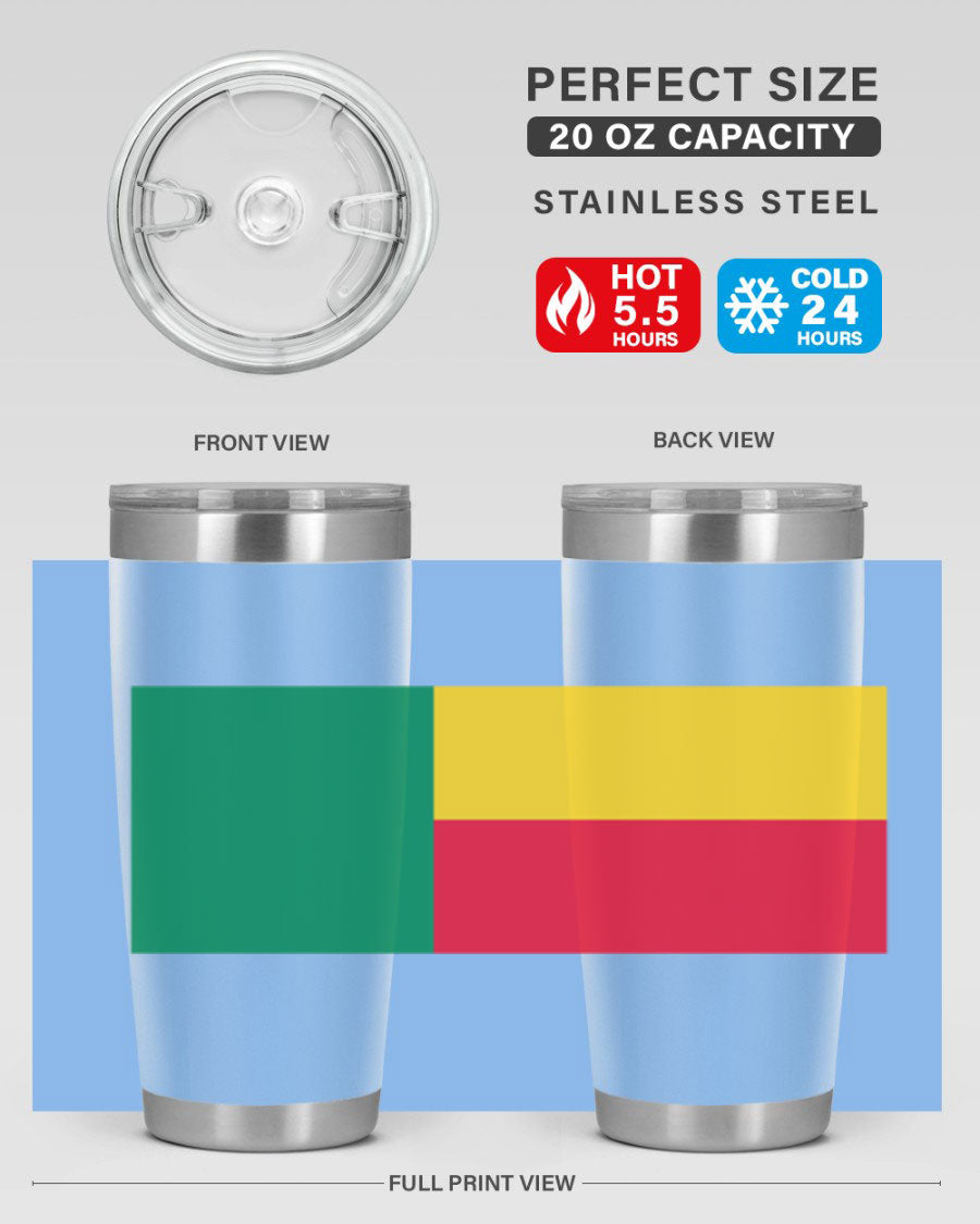 Benin 179# Tumbler in 20oz and 30oz sizes, showcasing double wall vacuum stainless steel design with vibrant printed graphics.