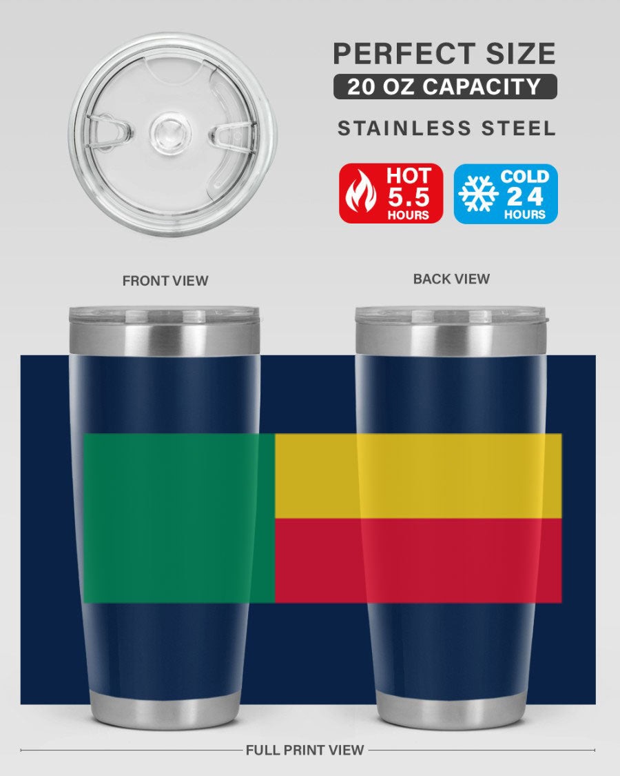 Benin 179# Tumbler in 20oz and 30oz sizes, showcasing double wall vacuum stainless steel design with vibrant printed graphics.