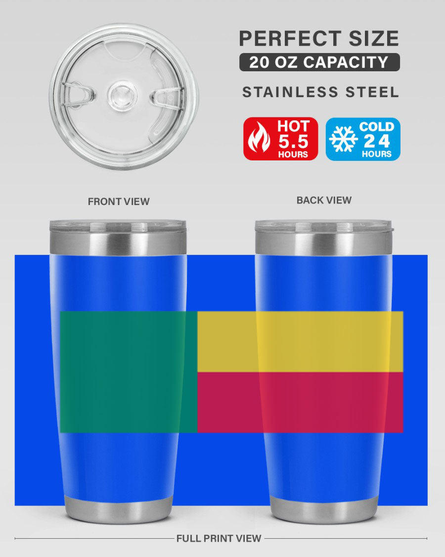 Benin 179# Tumbler in 20oz and 30oz sizes, showcasing double wall vacuum stainless steel design with vibrant printed graphics.