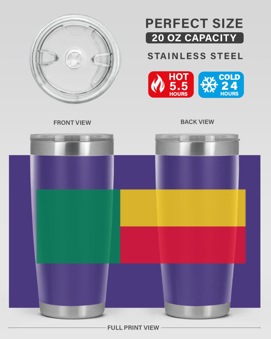 Benin 179# Tumbler in 20oz and 30oz sizes, showcasing double wall vacuum stainless steel design with vibrant printed graphics.