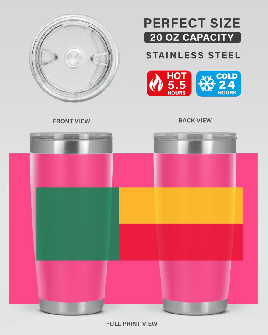 Benin 179# Tumbler in 20oz and 30oz sizes, showcasing double wall vacuum stainless steel design with vibrant printed graphics.