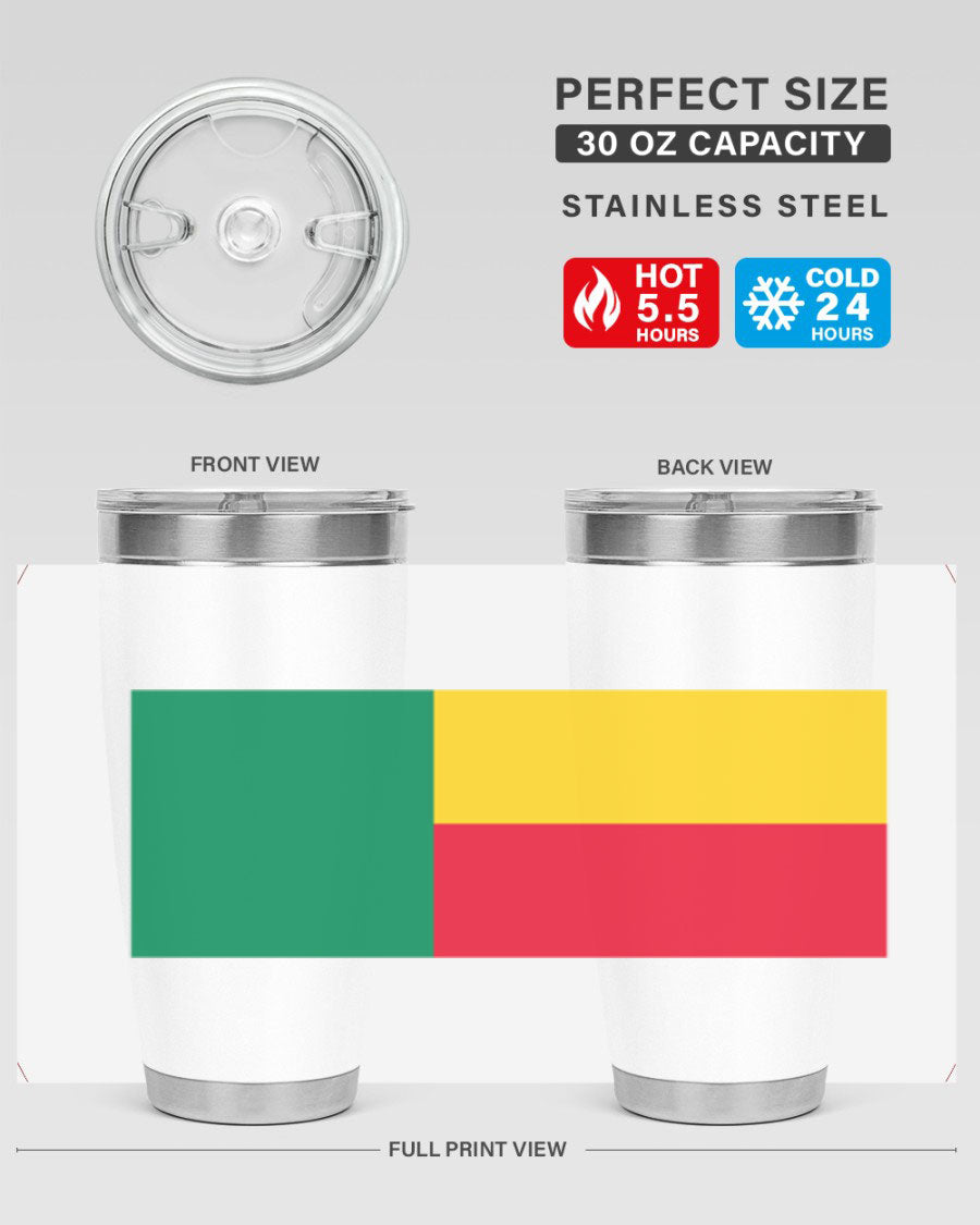 Benin 179# Tumbler in 20oz and 30oz sizes, showcasing double wall vacuum stainless steel design with vibrant printed graphics.